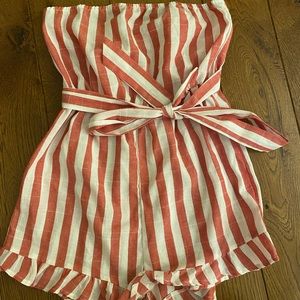 Shein red and white striped romper